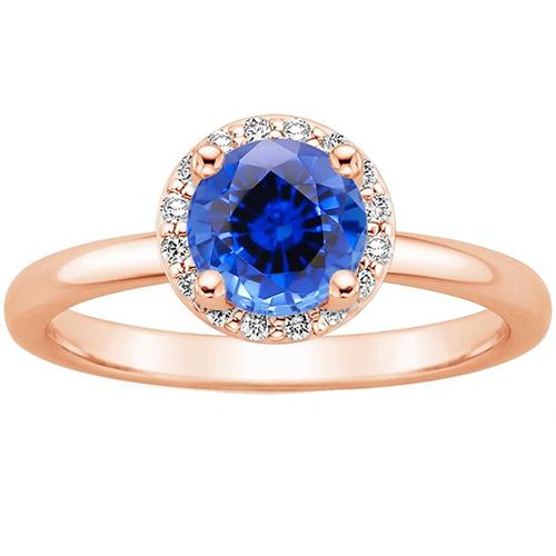 Runder Damen-Verlobungsring Halo Blue Saphir Roségold 2,50 Karat - harrychadent.de