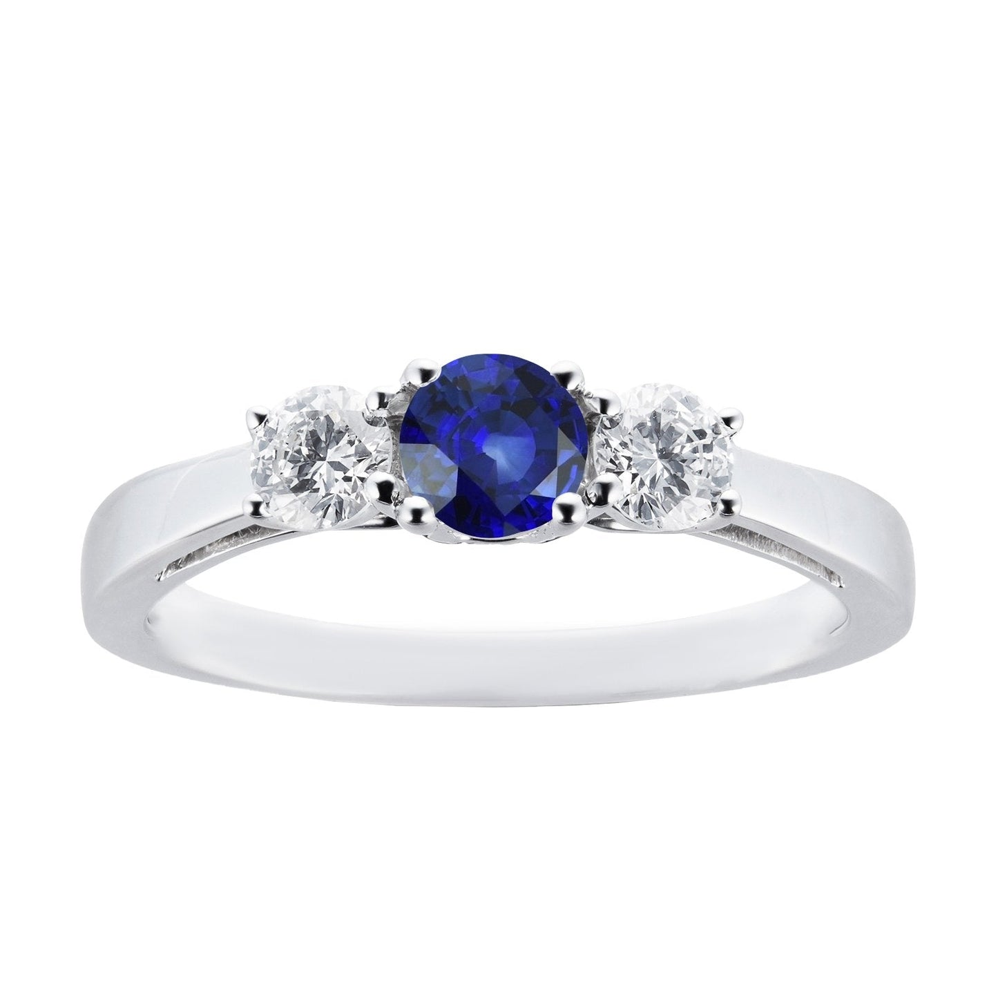 Runder Diamant & Ceylon Saphir Ring 3 Karat 3 Steine Weißgold 14K - harrychadent.de