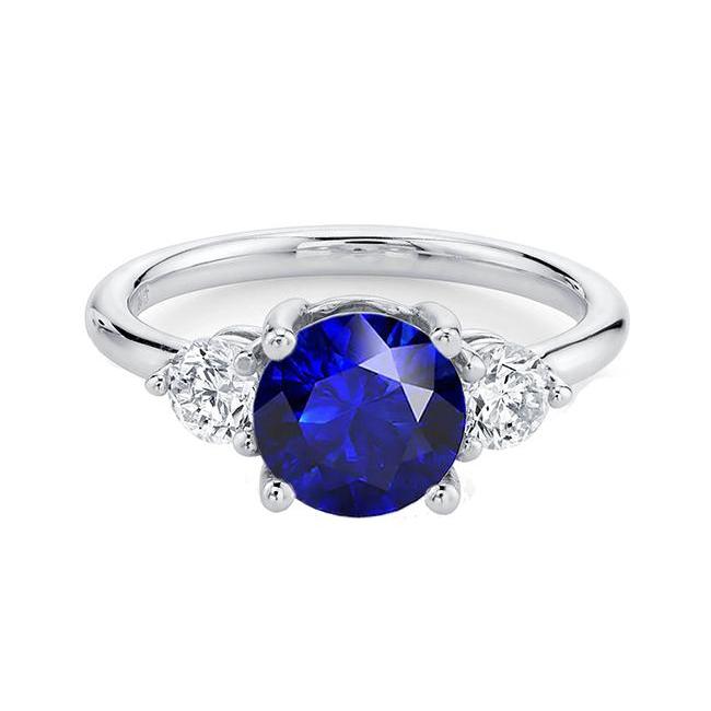 Runder Diamant-Drei-Stein-Tiefblauer Saphir-Ring 2,50 Karat Schmuck - harrychadent.de