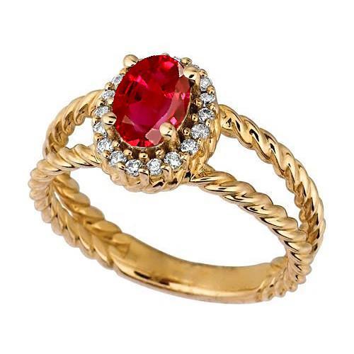 Runder Aus der Erde Abgebauter Natürlicher Diamant & Ovaler Rubin Fancy Ring 1,25 Karat Gelbgold 14K
