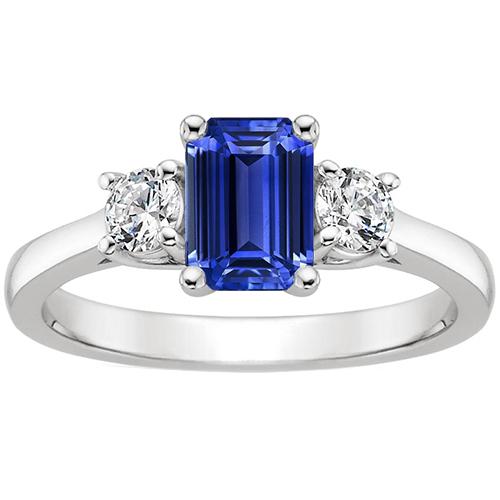 Runder Diamantring mit 3 Steinen und Smaragd-Ceylon-Saphir 4,50 Karat - harrychadent.de