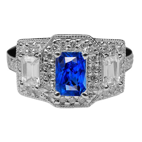 Runder Halo Diamant Smaragd Ring Blauer Saphir Antiker Stil 3 Karat - harrychadent.de