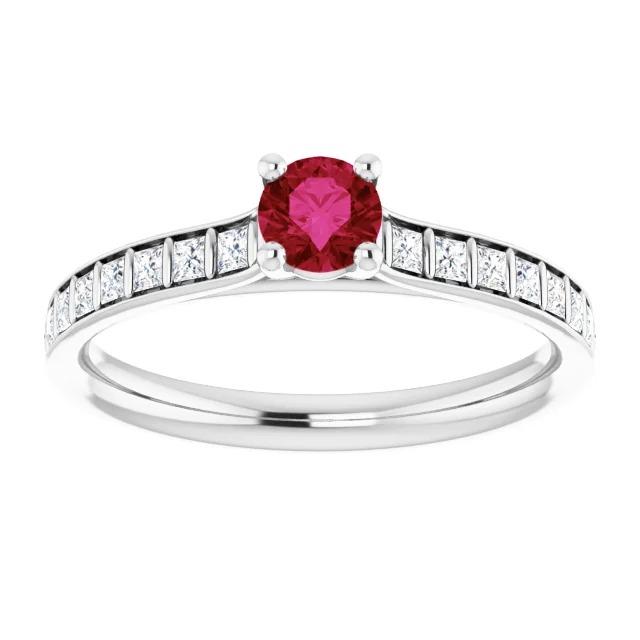 Runder Rubin- und Prinzessinnen-Diamantring 2 Karat Weißgold 14K - harrychadent.de