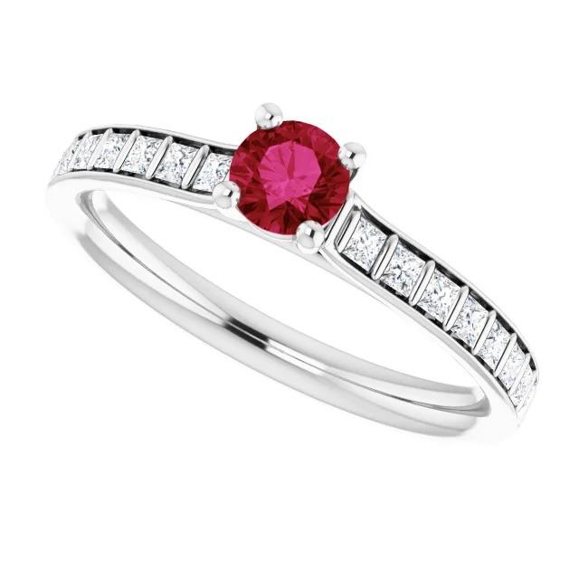 Runder Rubin- und Prinzessinnen-Diamantring 2 Karat Weißgold 14K - harrychadent.de