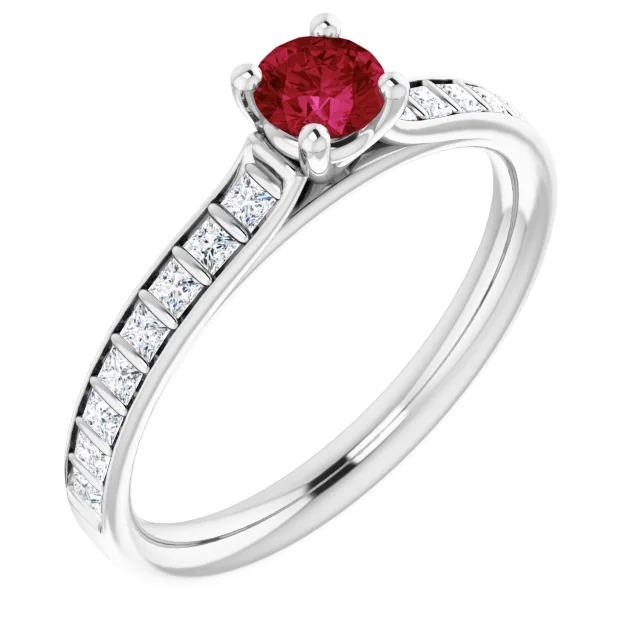 Runder Rubin- und Prinzessinnen-Diamantring 2 Karat Weißgold 14K - harrychadent.de