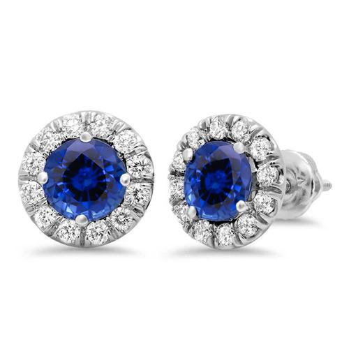 Runder Saphir & Aus der Erde Abgebauter Natürlicher Diamant Halo Ohrstecker 3 Karat Weißgold 14K