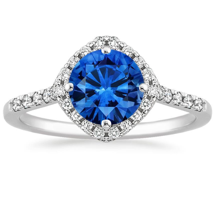 Runder Sri Lanka Blauer Saphir Aus der Erde Abgebauter Natürlicher Diamant Ring Goldschmuck 4 Karat