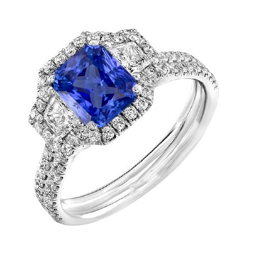Runder & trapezförmiger Diamant Halo Saphir Verlobungsring 4 Karat - harrychadent.de