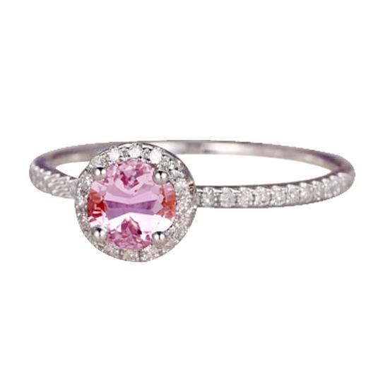 Rundschliff 10.75 Karat Rosa Kunzit mit Aus der Erde Abgebauter Natürlicher Diamanten Ring Weißgold 14K