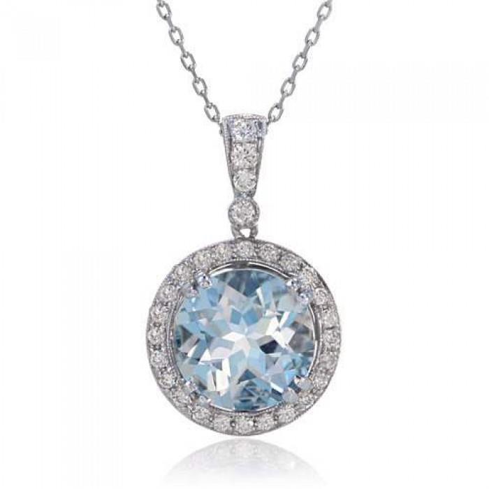 Rundschliff 12 Karat Aquamarin mit Diamanten Anhänger Weißgold 14K - harrychadent.de