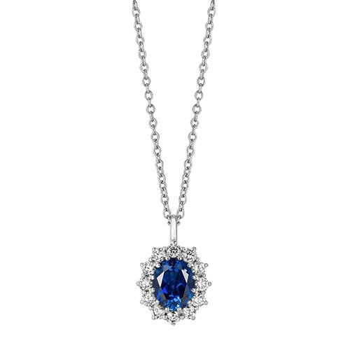 Saphir & Aus der Erde Abgebauter Natürlicher Diamant Halskette Anhänger 3,52 Karat 14K Weißgold