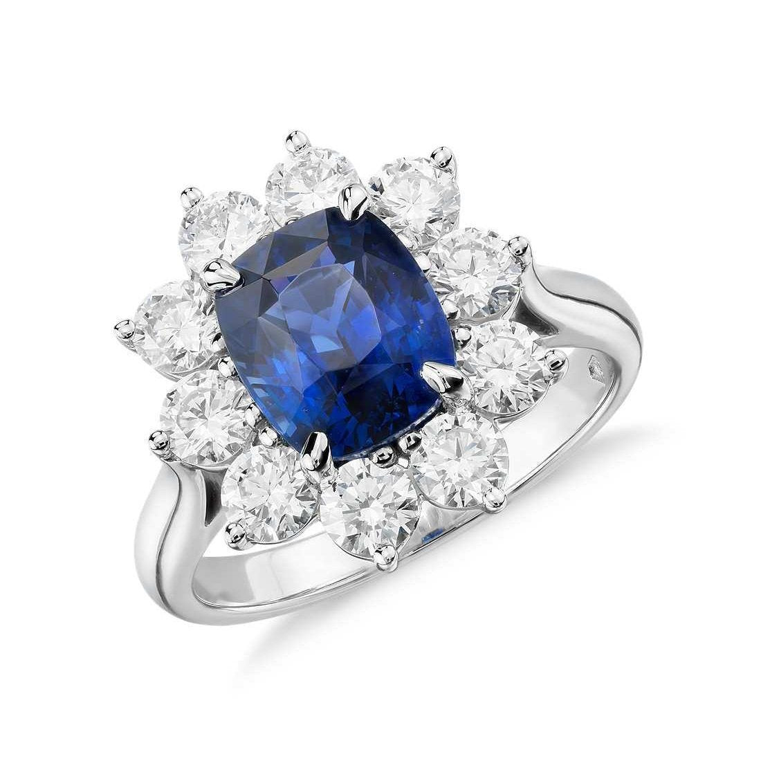 Saphir im Kissenschliff mit Diamanten 3.50 ct Jubiläumsring Weiß - harrychadent.de