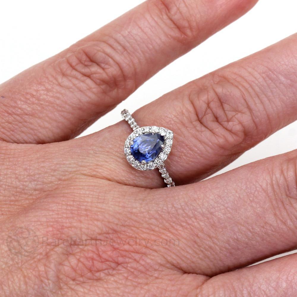 Schöne Birnenform Sri Lanka Blauer Saphir-Aus der Erde Abgebauter Natürlicher Diamant-Ring Gold 2 Ct
