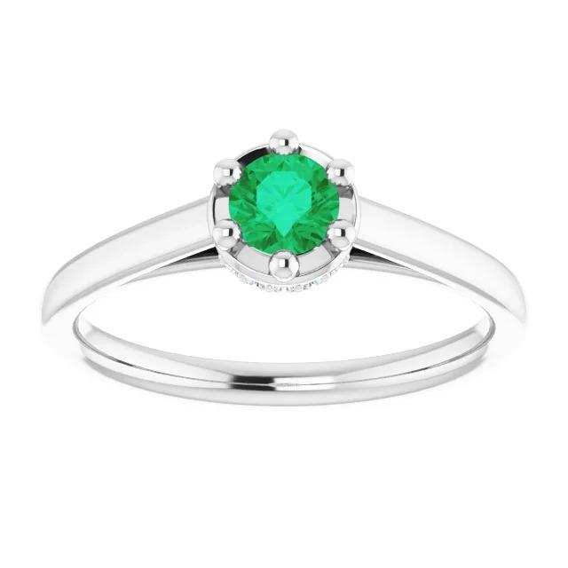 Sechs Zinken runder grüner Smaragd-Diamant-Ring 1,25 Karat Weißgold 14K - harrychadent.de