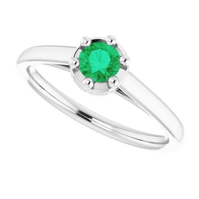 Sechs Zinken runder grüner Smaragd-Diamant-Ring 1,25 Karat Weißgold 14K - harrychadent.de