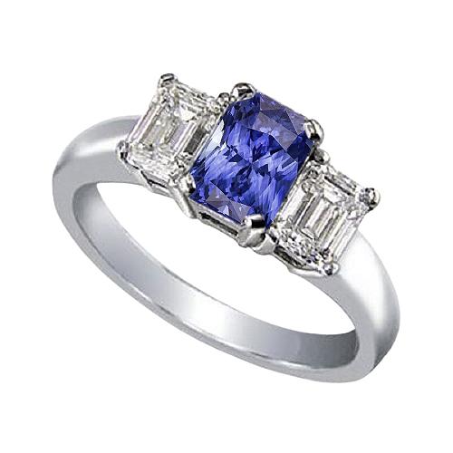 Smaragd Diamant 3 Stein Ring 2 Karat Blauer Saphir Radiant Cut Gold - harrychadent.de