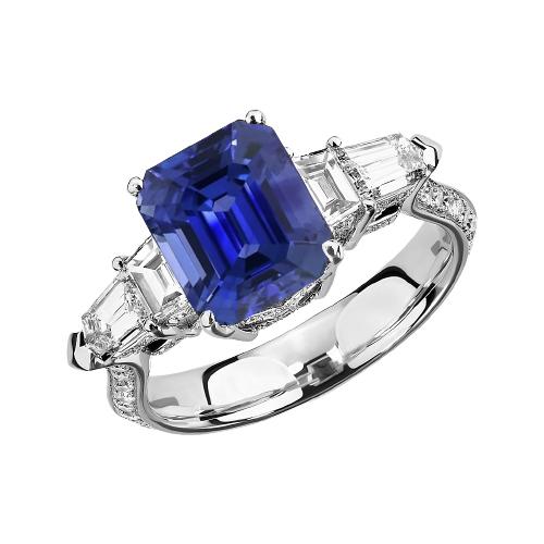 Smaragd Diamant Ring Vintage Style Saphir Baguette Seiten 3,50 Karat - harrychadent.de