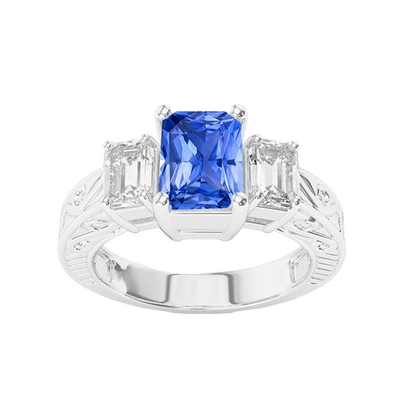 Smaragd-Diamant-Ring im Vintage-Stil 2 Karat blauer Saphir strahlende Form - harrychadent.de