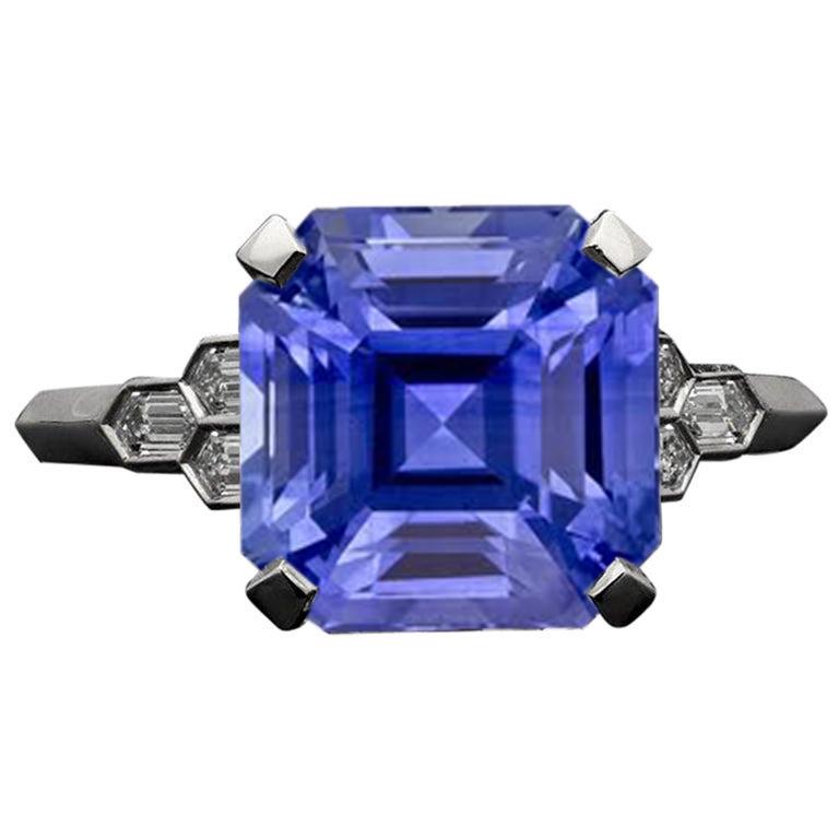 Smaragd-Edelstein-Saphir-Ring 6,50 Karat konische Baguette-Akzente - harrychadent.de