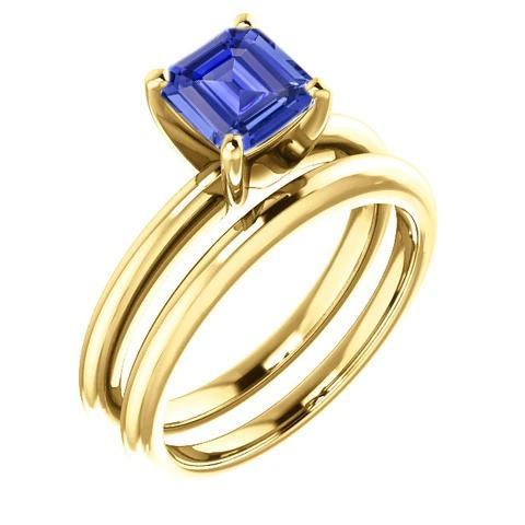 Smaragd-Saphir-Verlobungsring-Set mit Gelbgoldband 1,50 Karat - harrychadent.de