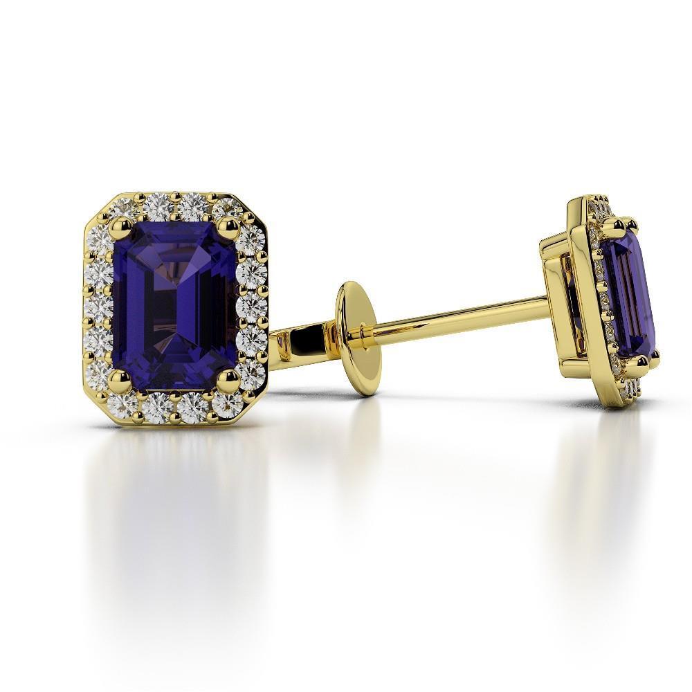 Smaragd Tansanit mit Aus der Erde Abgebauter Natürlicher Diamanten Halo 5.50 Ct Ohrstecker Gold 14K