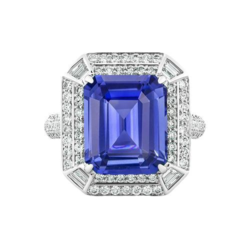 Smaragdförmiger Diamant-blauer Saphirring 4,50 Karat Pave Set Akzente - harrychadent.de