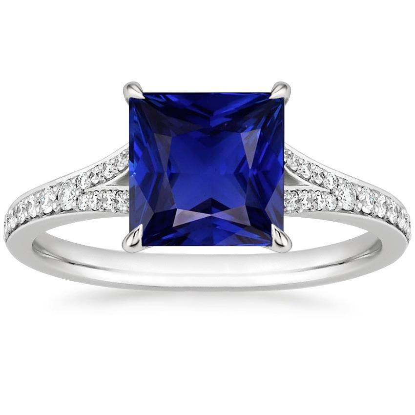 Solitär-Edelstein-Ring Prinzessin Blauer Saphir mit Akzenten 6 Karat - harrychadent.de