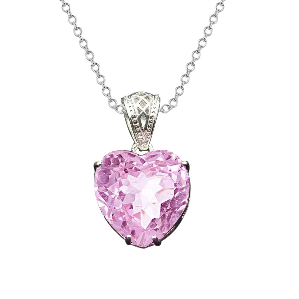 Solitär-Halskette mit Herzschliff in Pink, Kunzit, 27 Karat Neu - harrychadent.de