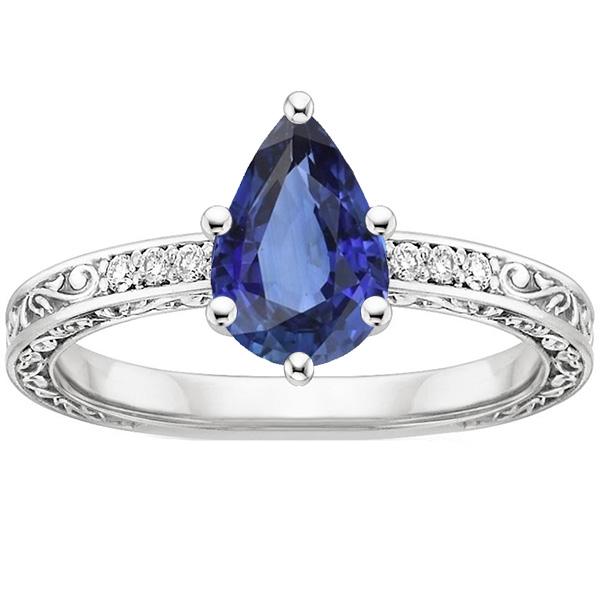 Solitär Ring Birne Blauer Saphir Mit Diamant Filigran Schaft 4 Karat - harrychadent.de