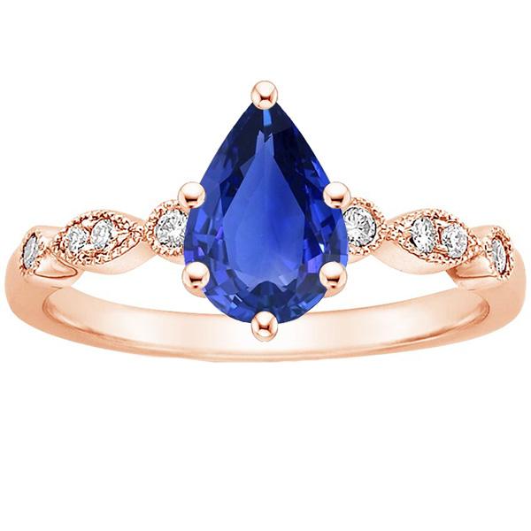 Solitär mit Akzenten Ring Birnenblauer Saphir & Diamanten 3.50 Karat - harrychadent.de