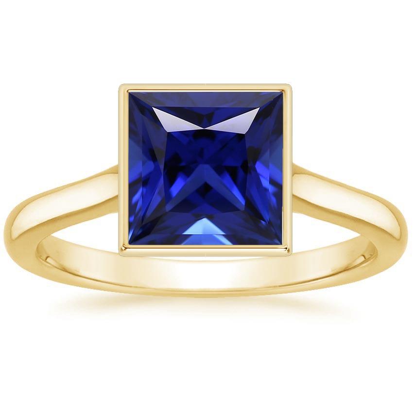 Solitärring Prinzessin Lünette Set Blauer Saphir 5 Karat Gelbgold - harrychadent.de