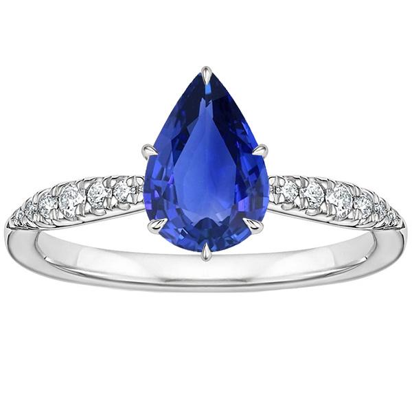 Solitärring mit Akzenten Blauer Saphir im Birnenschliff & Diamanten 5 Karat - harrychadent.de