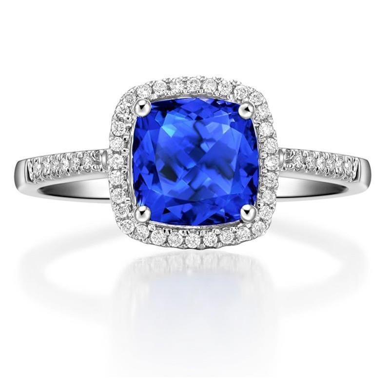 Sri Lanka Blauer Saphir Aus der Erde Abgebauter Natürlicher Diamanten 3.30 ct Ring Weißgold 14K