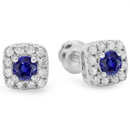 Sri Lanka Blauer Saphir Halo Aus der Erde Abgebauter Natürlicher Diamant Ohrstecker 4.40 Karat WG 14K