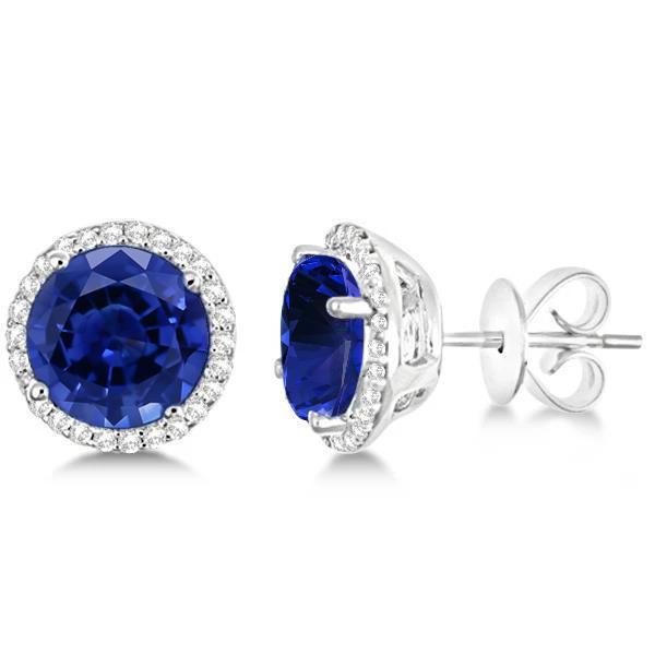 Sri Lanka Blauer Saphir und Aus der Erde Abgebauter Natürlicher Diamanten 5,52 Ct Damen Ohrring