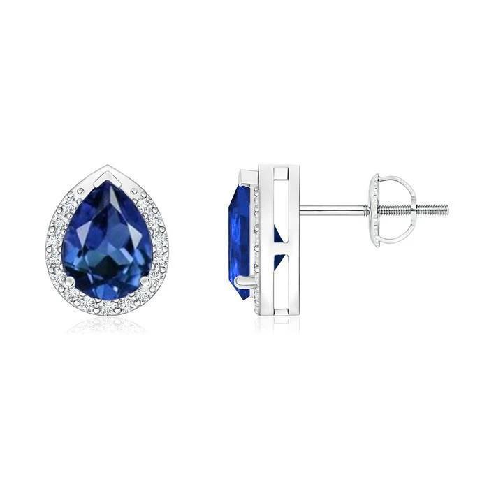 Sri Lanka Blue Pear Saphir Runder Aus der Erde Abgebauter Natürlicher Diamant Halo Ohrstecker 3 Ct