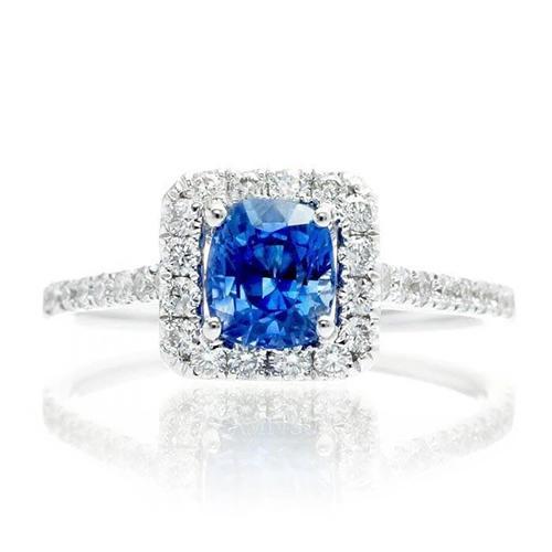 Sri Lanka Saphir Aus der Erde Abgebauter Natürlicher Diamanten Ring Gold Weiß 14K 3.35 Karat