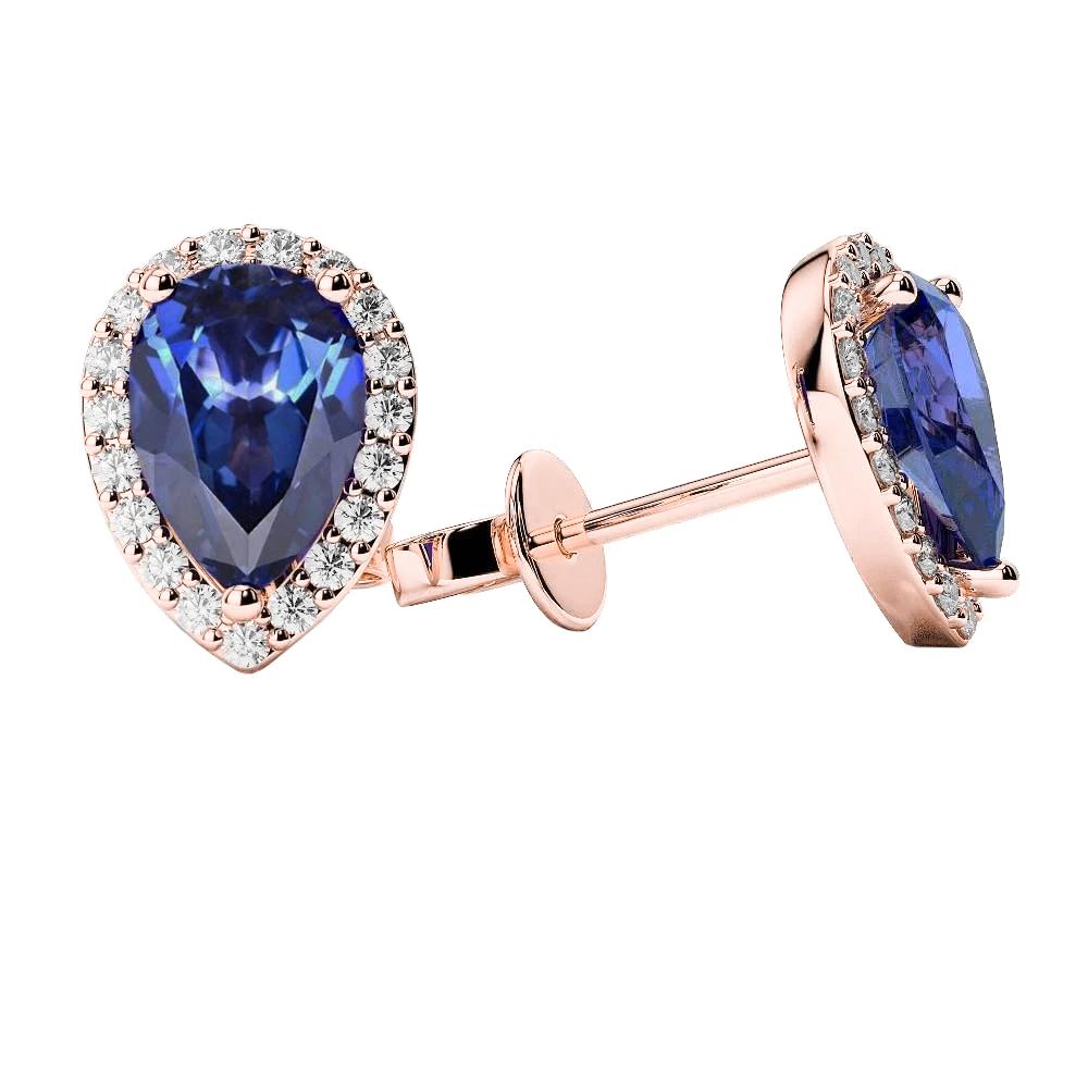 Sri Lanka Saphir Halo Ohrstecker 5,50 ct Aus der Erde Abgebauter Natürlicher Diamanten Roségold 14K