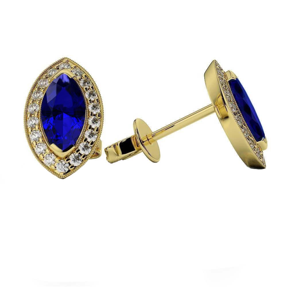 Sri Lanka Saphir und Aus der Erde Abgebauter Natürlicher Diamanten Damen Ohrstecker Halo Ohrringe 3 Karat