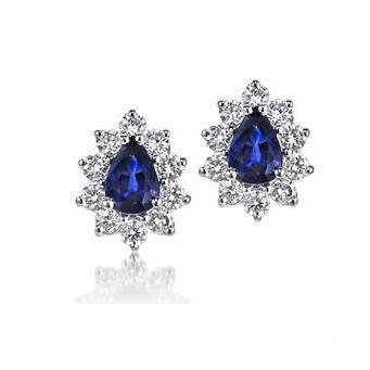 Sri Lankan Saphir Halo Aus der Erde Abgebauter Natürlicher Diamant Ohrstecker im Birnenschliff 5.0 Ct. WG 14K