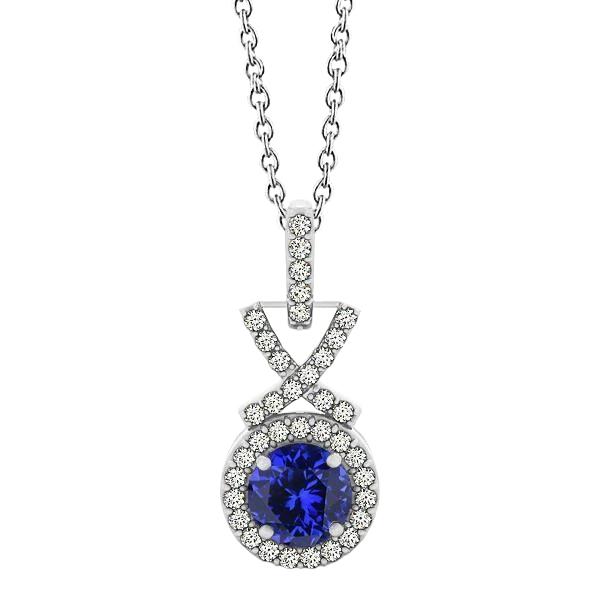 Tansanit Halskette mit Aus der Erde Abgebauter Natürlicher Diamantanhänger 3 Karat Weißgold 14K
