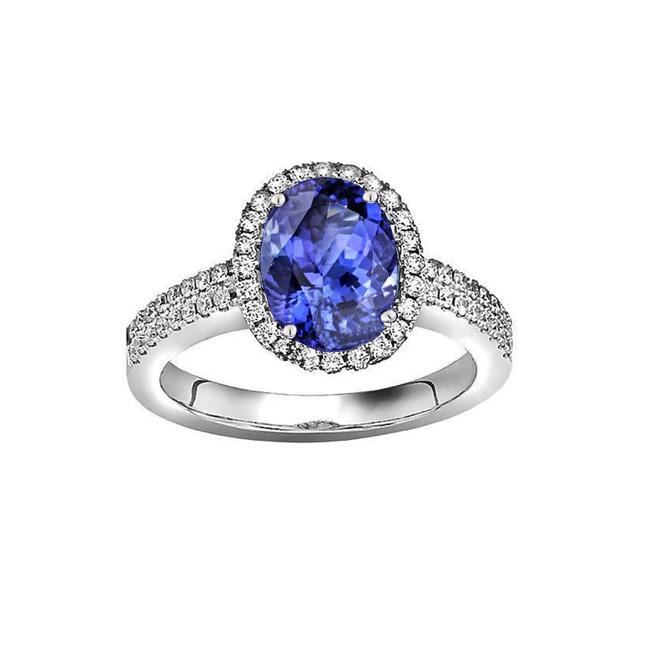 Tansanit Ovaler und runder Aus der Erde Abgebauter Natürlicher Diamanten 5,25 Karat Ring Pave Aus der Erde Abgebauter Natürlicher Diamanten Neu