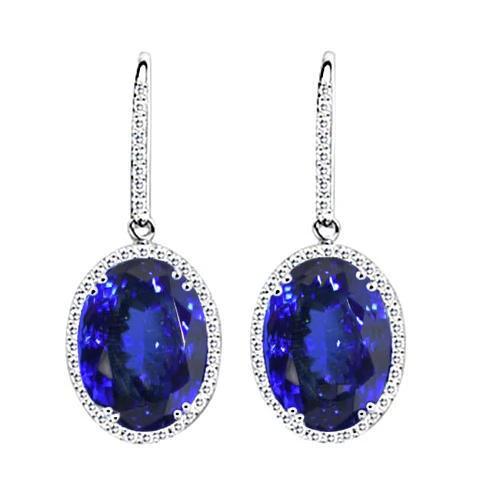 Tansanit und Aus der Erde Abgebauter Natürlicher Diamanten 5.34 Karat Ohrhänger Gold Weiß 14K