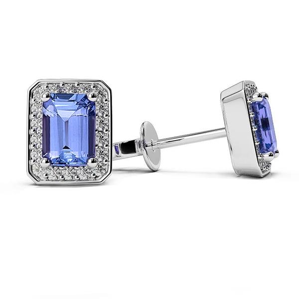 Tansanite & Aus der Erde Abgebauter Natürlicher Diamanten Damen Ohrstecker Halo Ohrringe 5,10 Kt Weißgold 14K