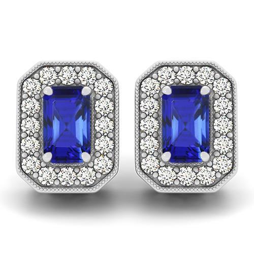 Tansanite & Aus der Erde Abgebauter Natürlicher Diamanten Halo Damen Ohrstecker Weißgold 6.70 Ct