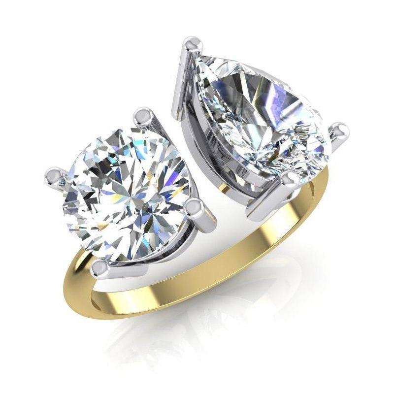 Toi et Moi Birne & runder Diamantring 4 Karat zweifarbiger Gold 14K Schmuck - harrychadent.de