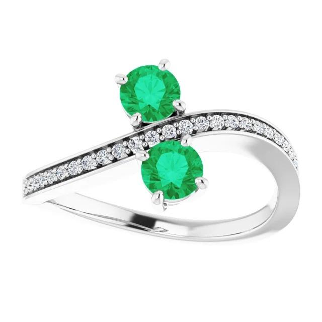 Toi et Moi Runder grüner Smaragd 2,60 Karat Diamantring Weißgold 14K - harrychadent.de