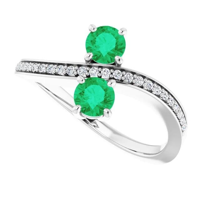 Toi et Moi Runder grüner Smaragd 2,60 Karat Diamantring Weißgold 14K - harrychadent.de