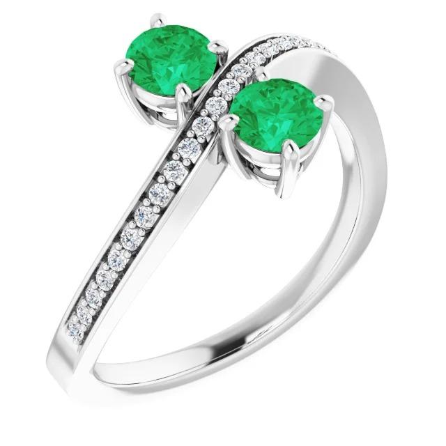 Toi et Moi Runder grüner Smaragd 2,60 Karat Diamantring Weißgold 14K - harrychadent.de