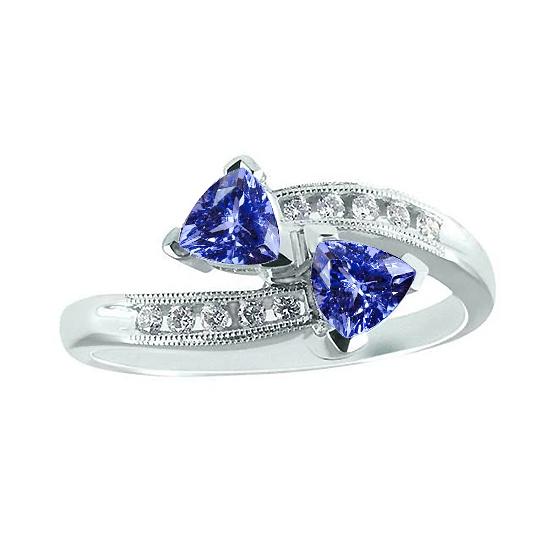 Toi et Moi Trillion Tansanit Ring mit runden Aus der Erde Abgebauter Natürlicher Diamanten 2,50 Karat Gold
